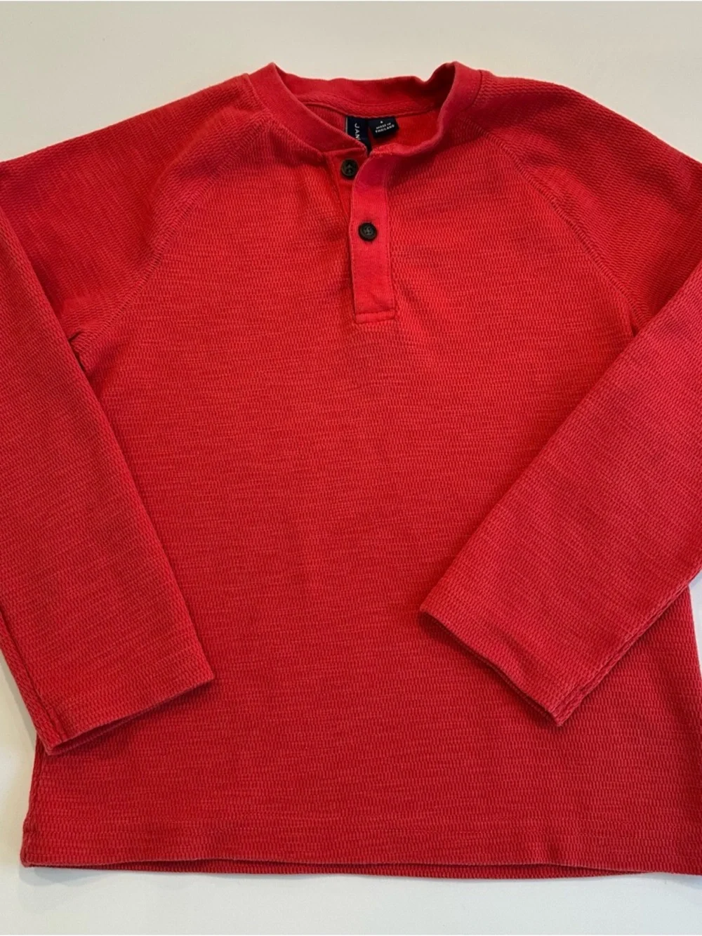 Janie and Jack Boys Red Waffle Knit Henley Long Sleeve Thermal‎ Shirt Size 6